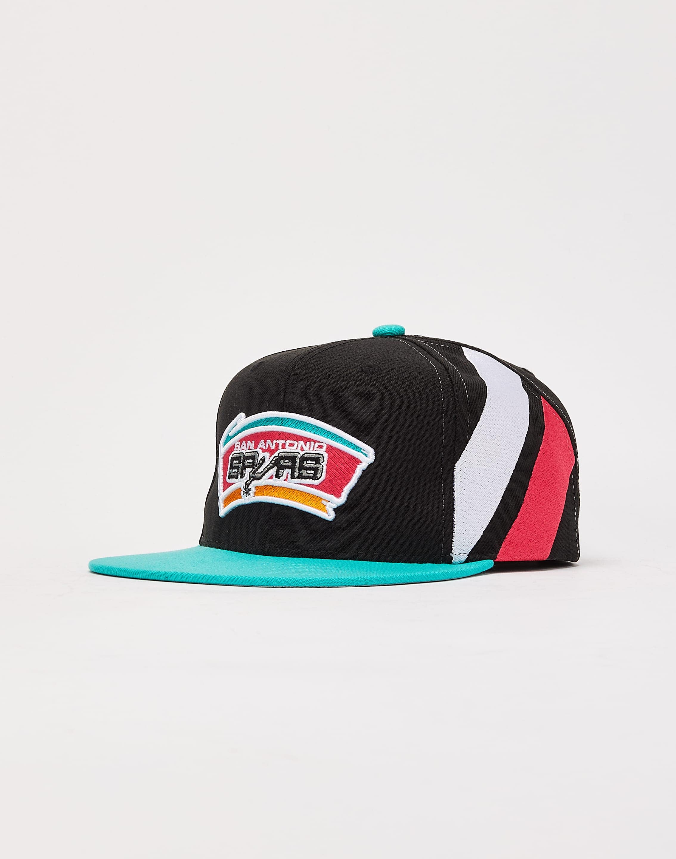 Mitchell and Ness San Antonio Spurs NBA Pinstripe HWC Snapback Hat in White/White | Polyester/Wool