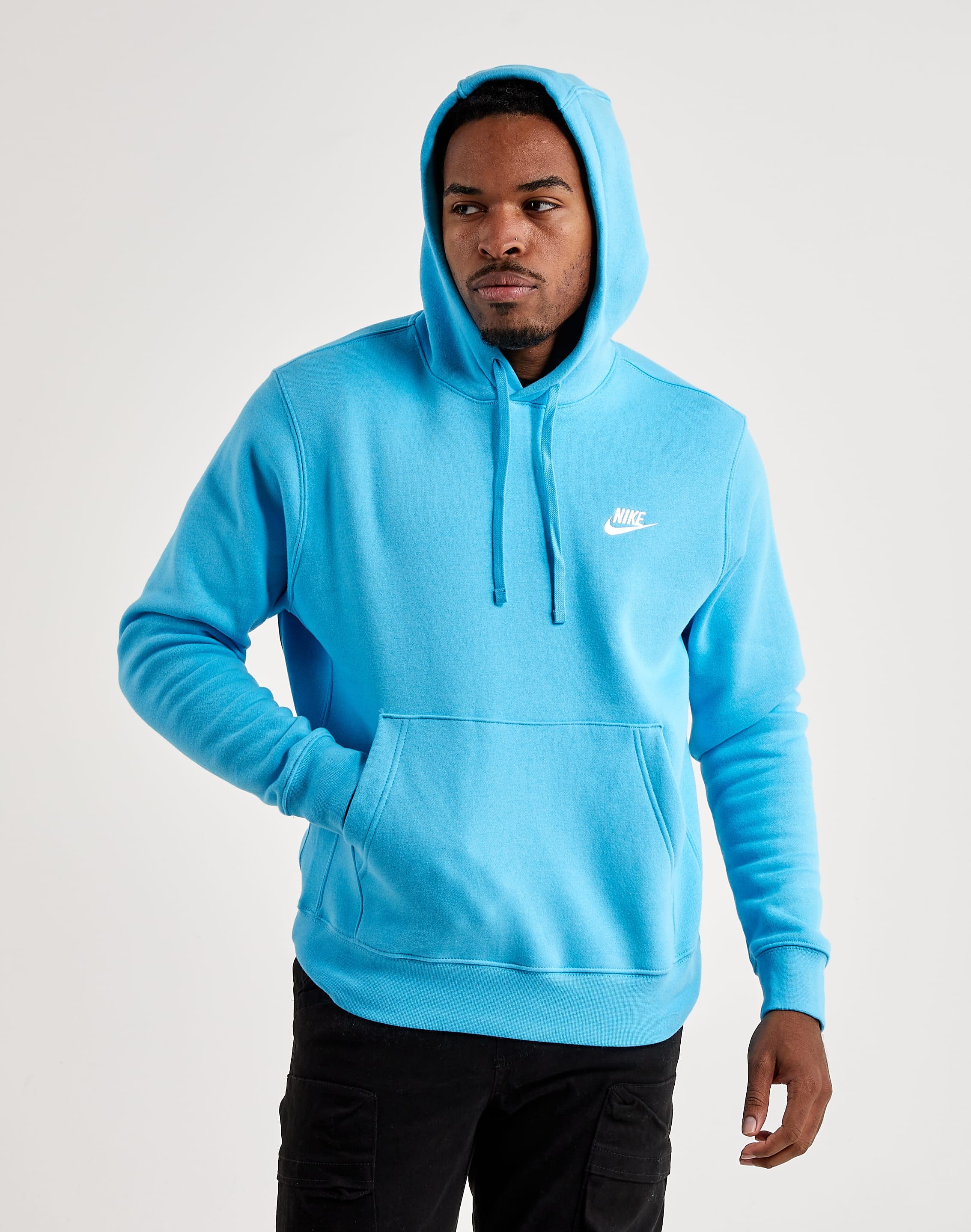 Nike Sportswear Allover Club Fleece Pullover Hoodie Light Blue Mens 2XL  DV9601