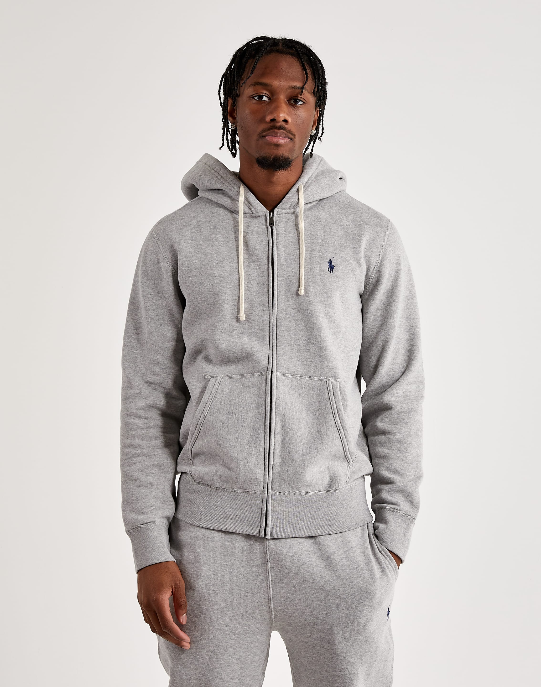 Grey polo zip up hoodie mens Clearance