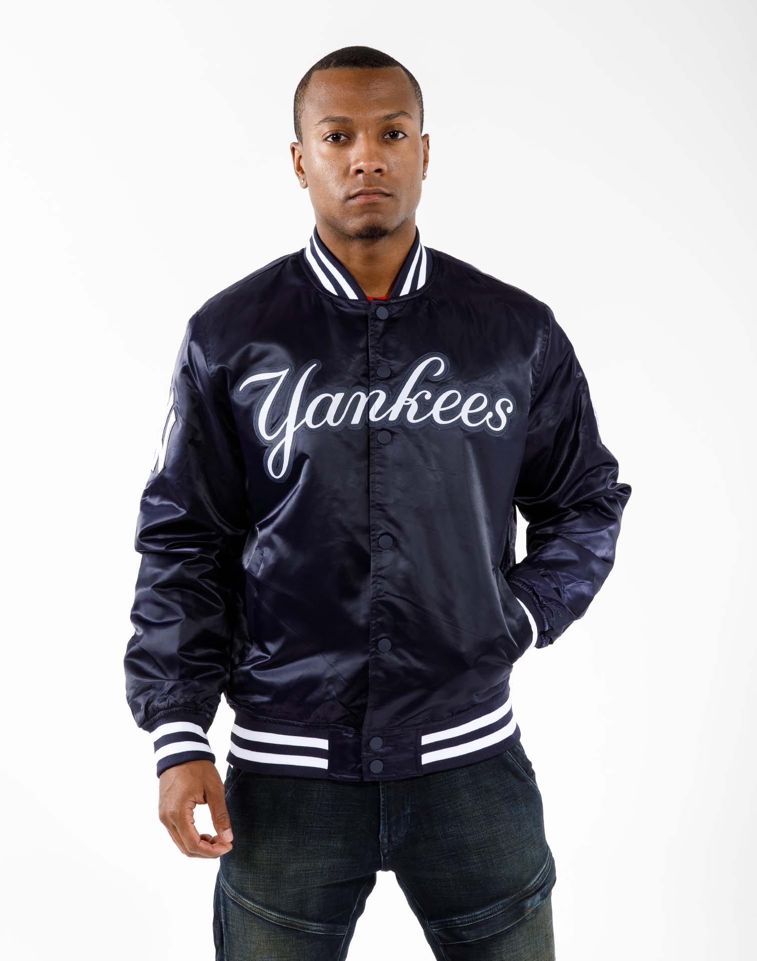 Pro Standard Mlb New York Yankees Wordmark Satin Jacket
