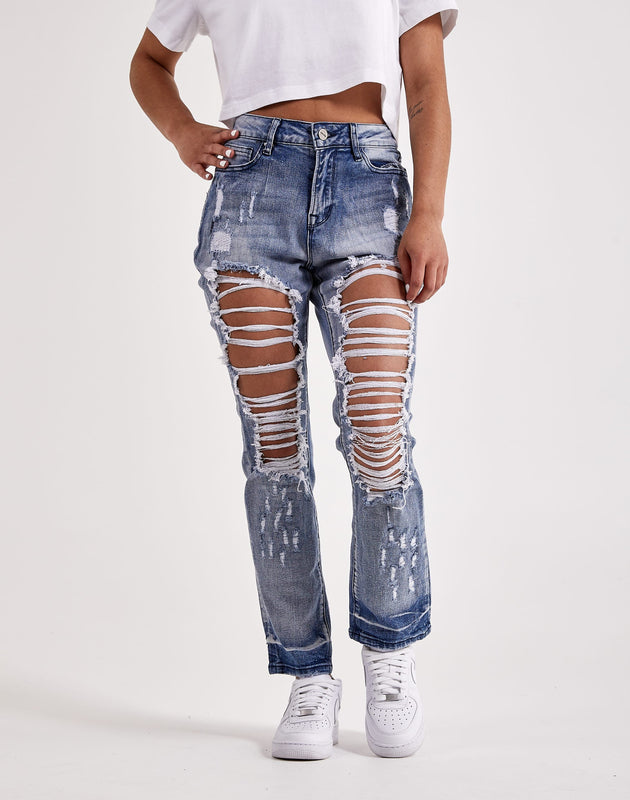 BLANKNYC Women's Sustainable High Rise Straight Leg Ripped Jeans – Stylish Comfortable Denim Pants - View #9