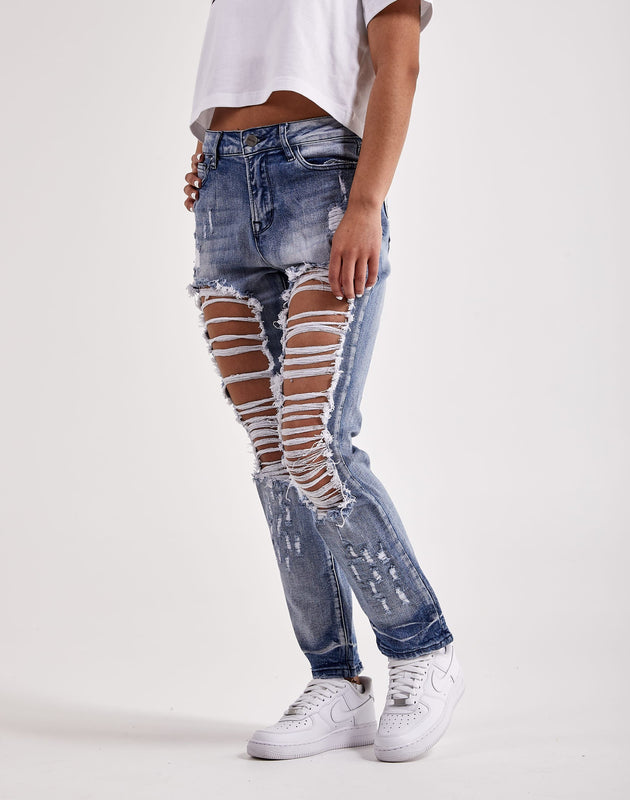 BLANKNYC Women's Sustainable High Rise Straight Leg Ripped Jeans – Stylish Comfortable Denim Pants - View #6