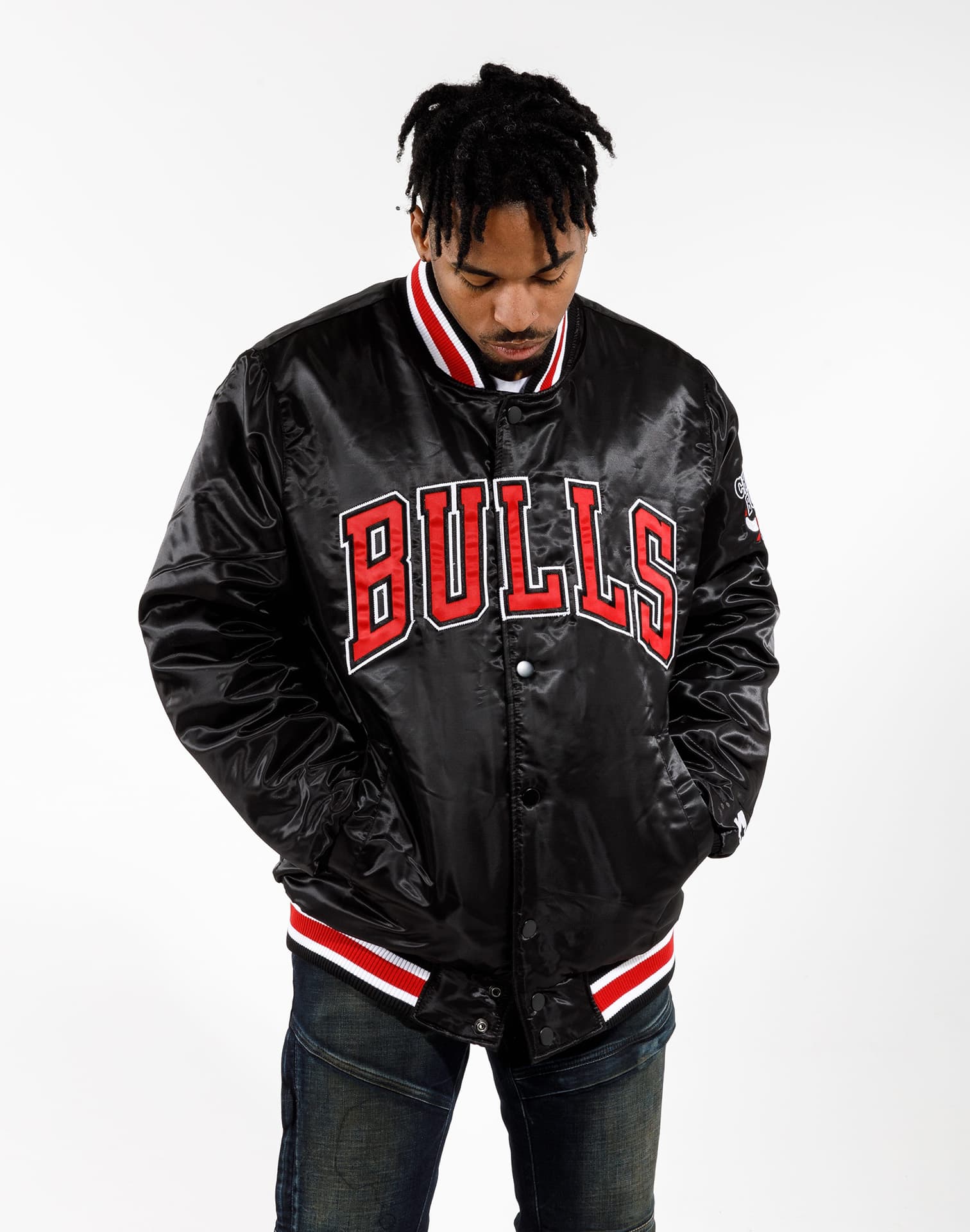 Chicago Bulls Starter Jacket Men's Black The Pick and Roll Full-Snap Jacket, L / Black