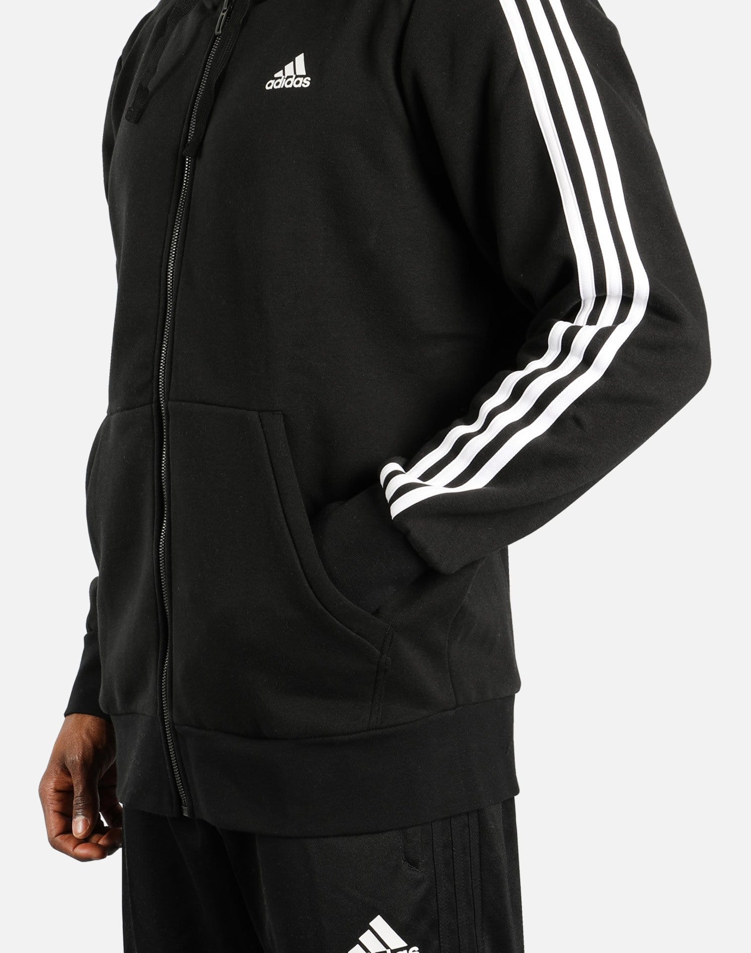 adidas Essential 3-Stripes Fleece Hoodie (Black/White)