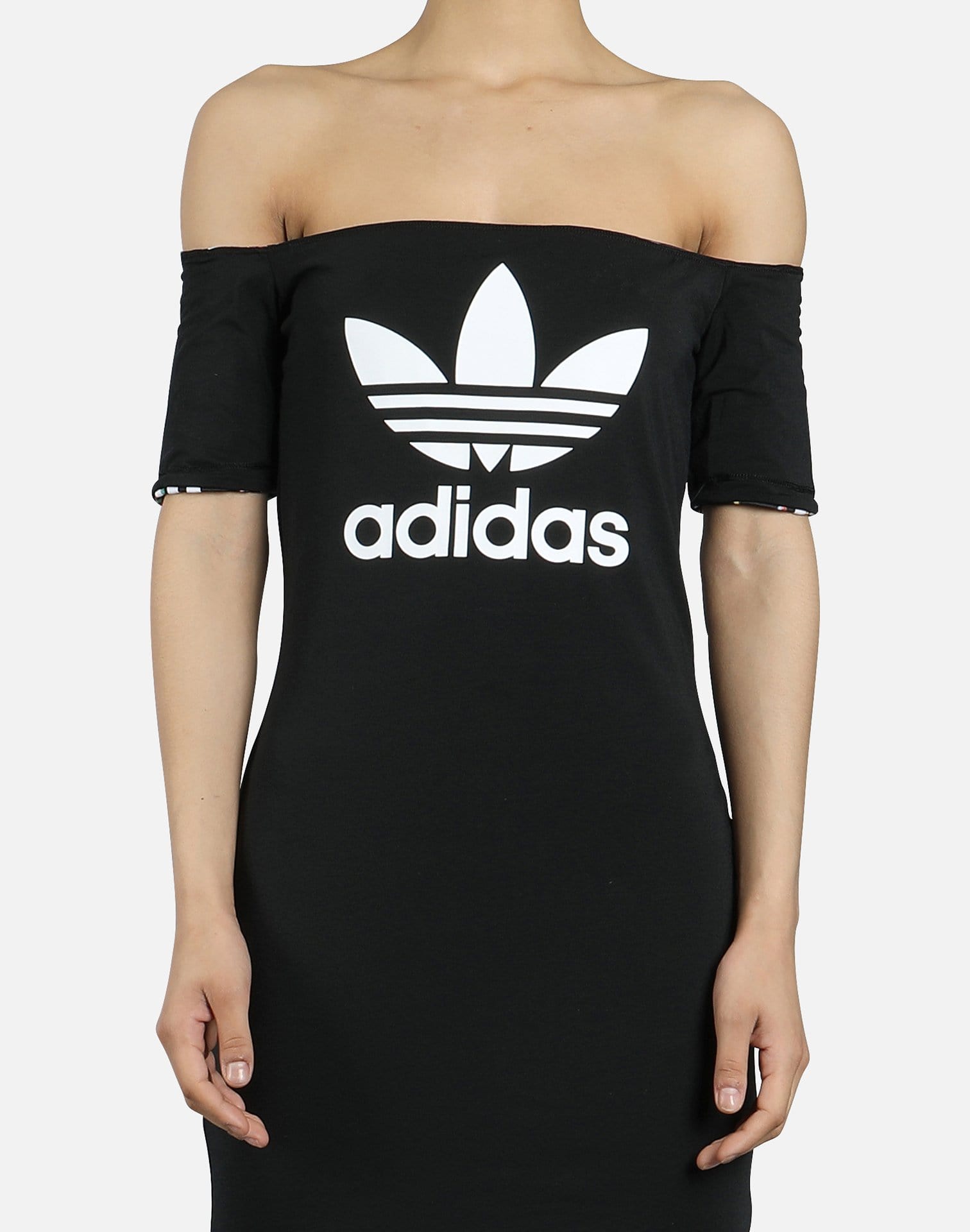 adidas dress off shoulder adidas Originals Green Off-The-Shoulder Dress adidas Originals