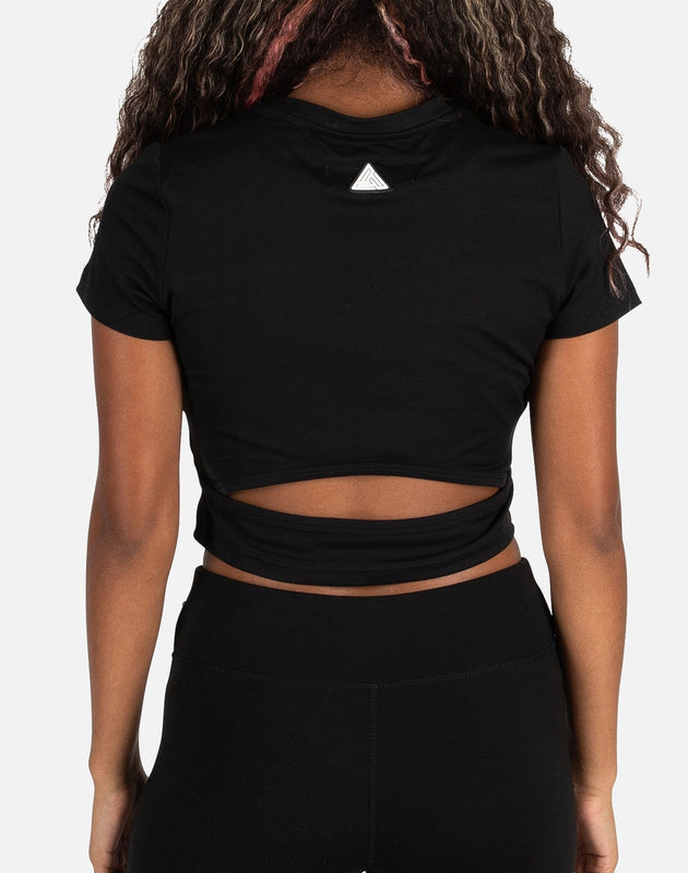 Split Crop Top String Black Pyramid SPLIT TEXT CROP TOP – DTLR