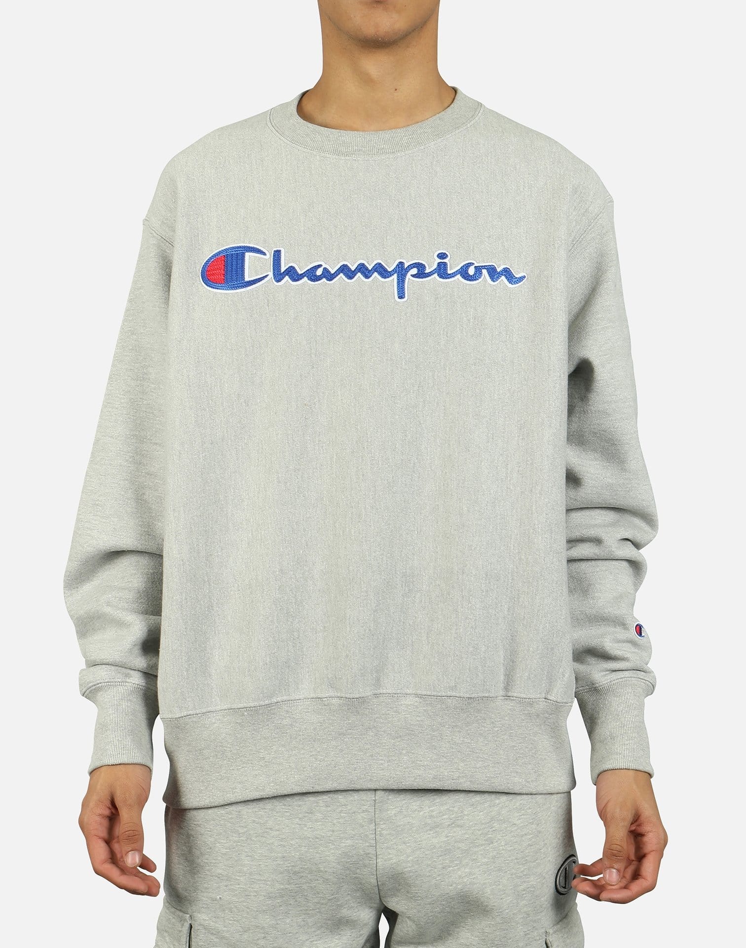 Champion Men's Reverse Weave Chain Stitch Script Logo Crew Sweatshirt