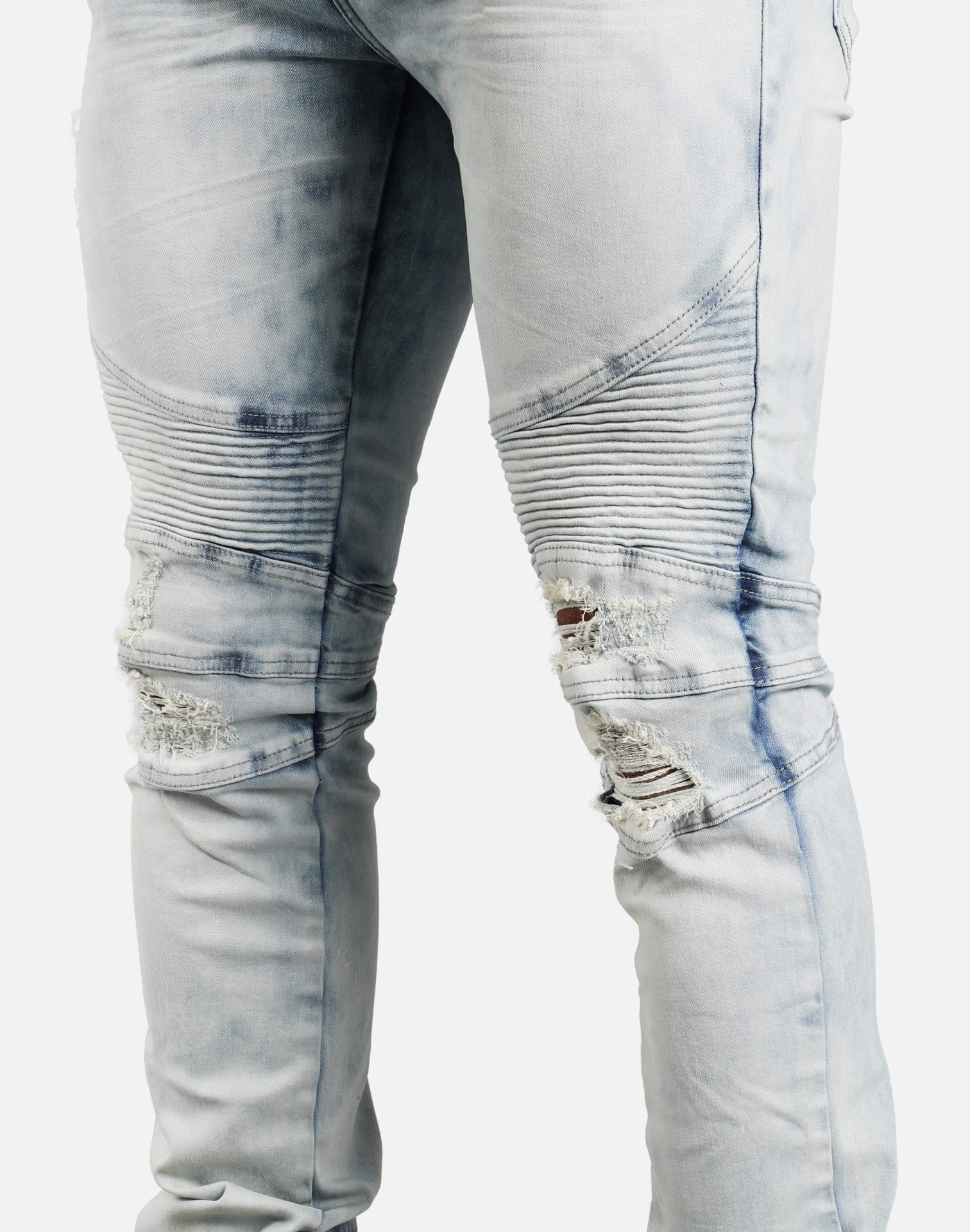Denim House Moto Biker Clean Rip Jeans (Light Blue)