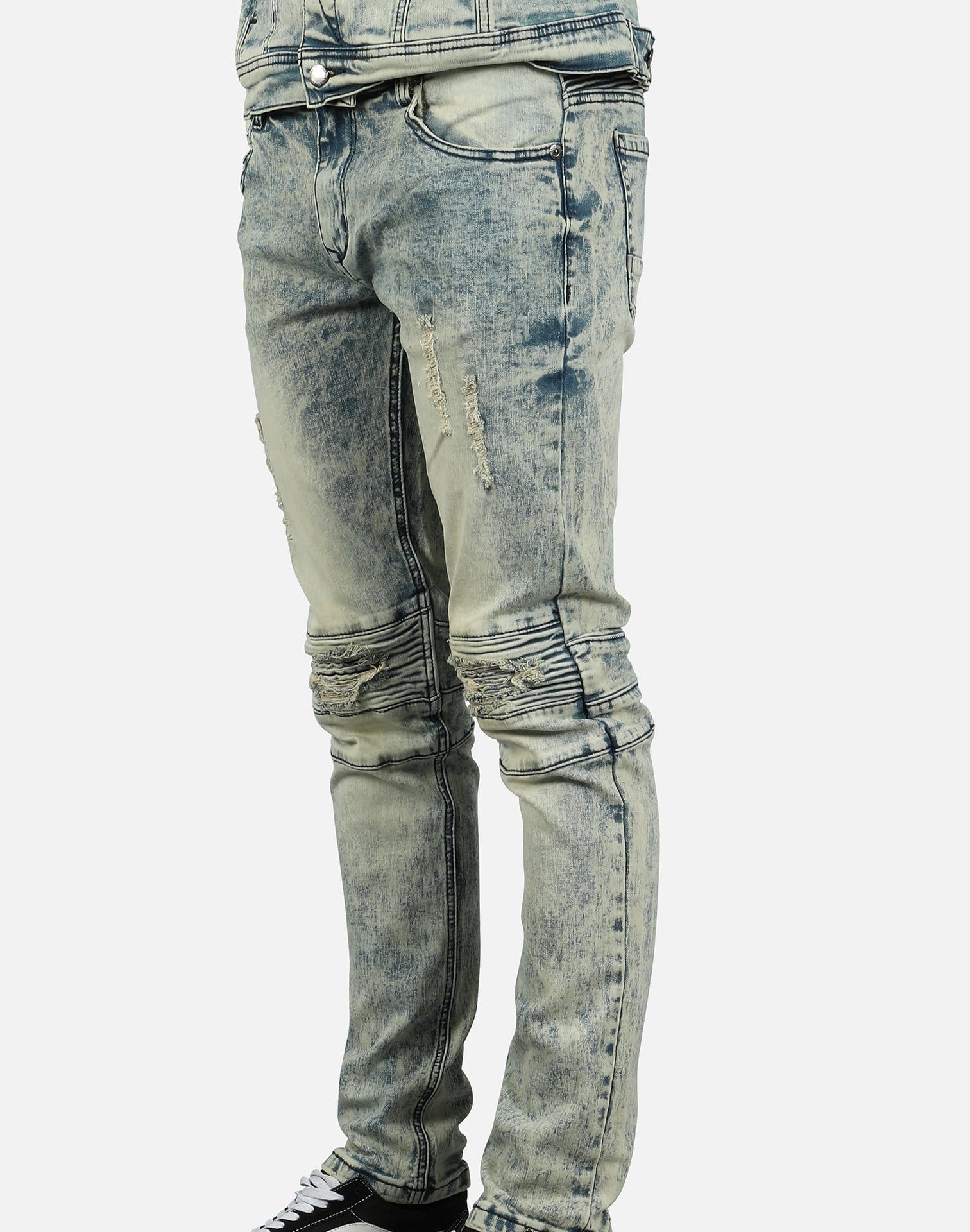 Kilogram Inc. Men's Distressed Rip Moto Jeans