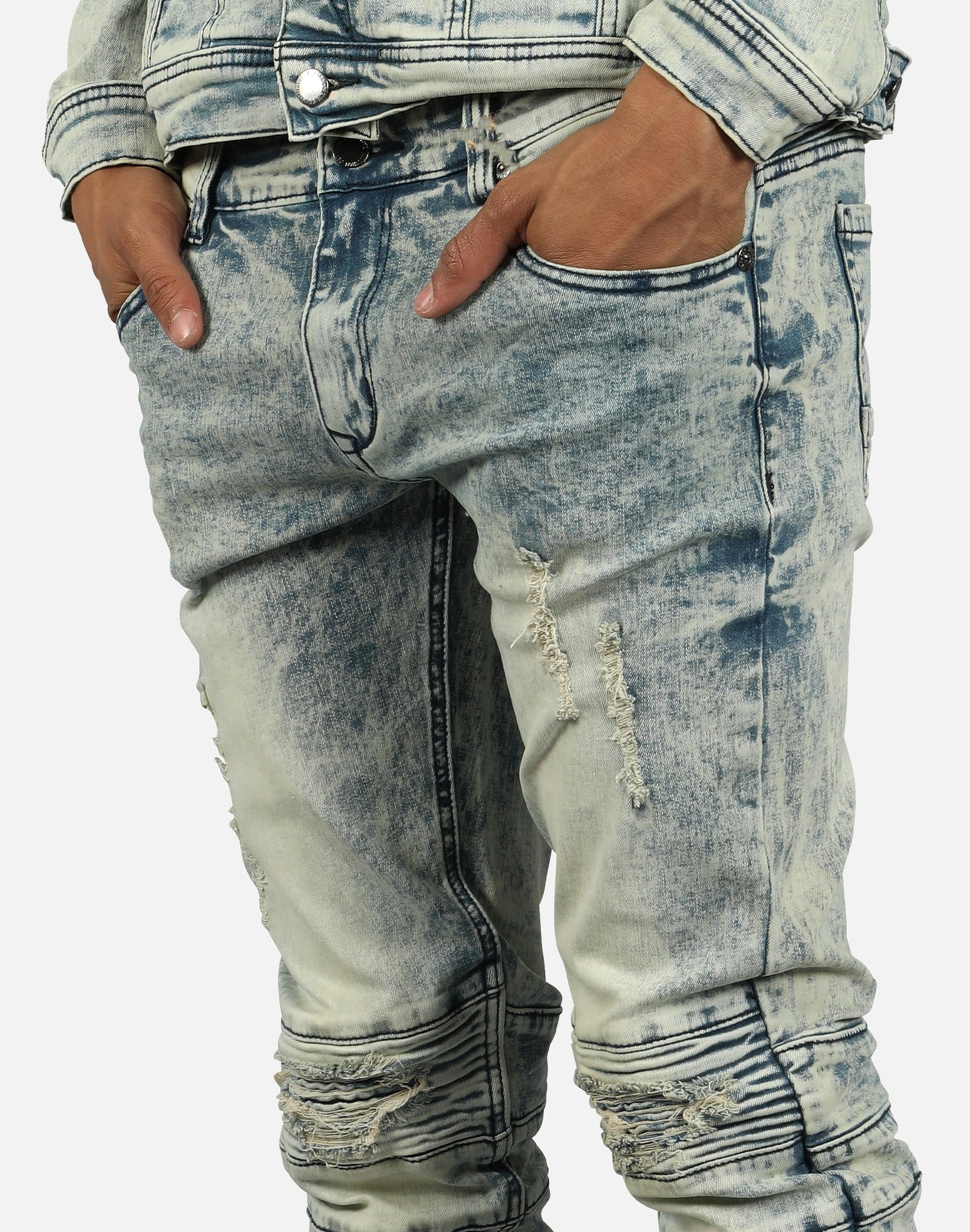 Kilogram Inc. Men's Distressed Rip Moto Jeans