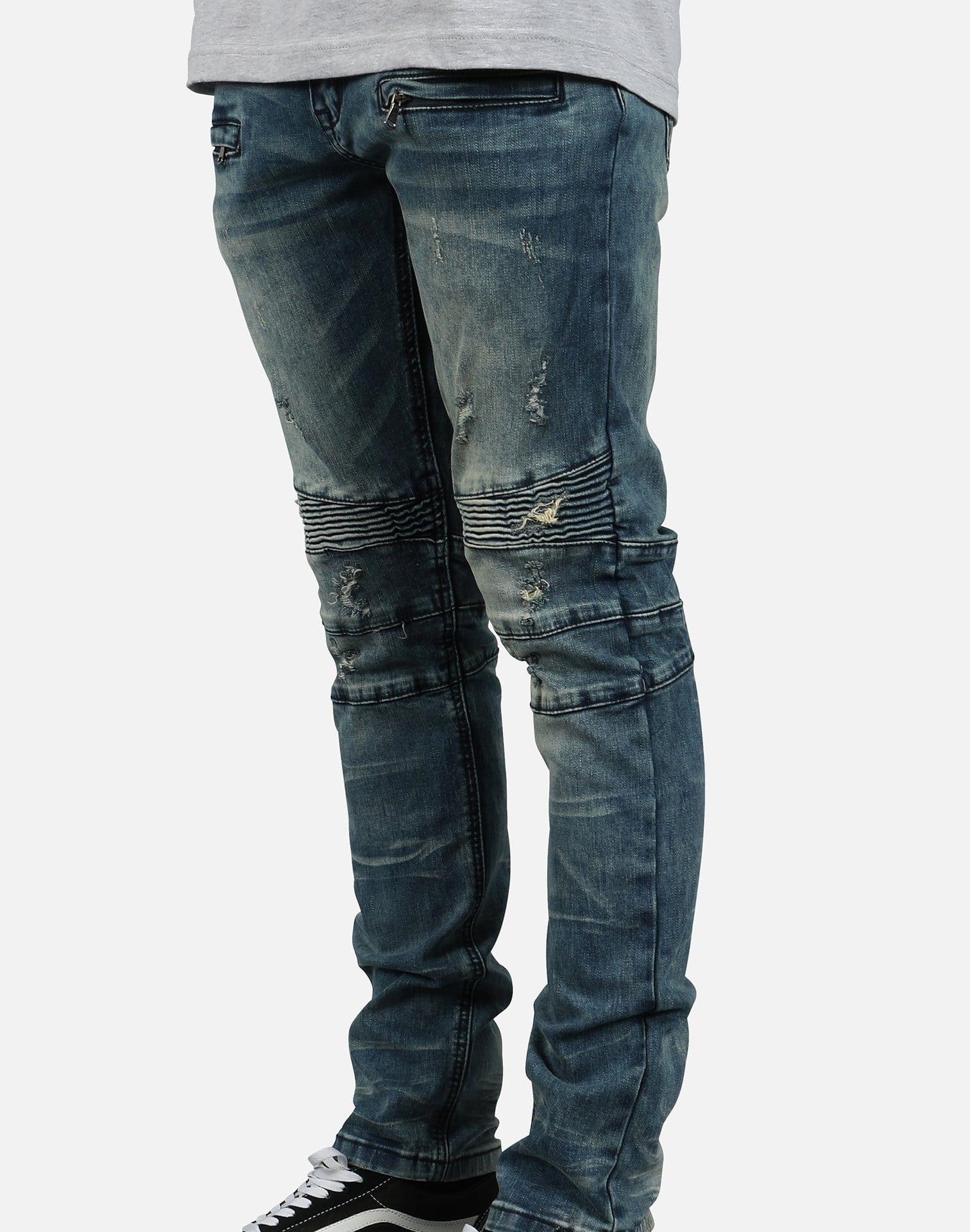Kilogram Inc. Men's Distressed Moto Jeans