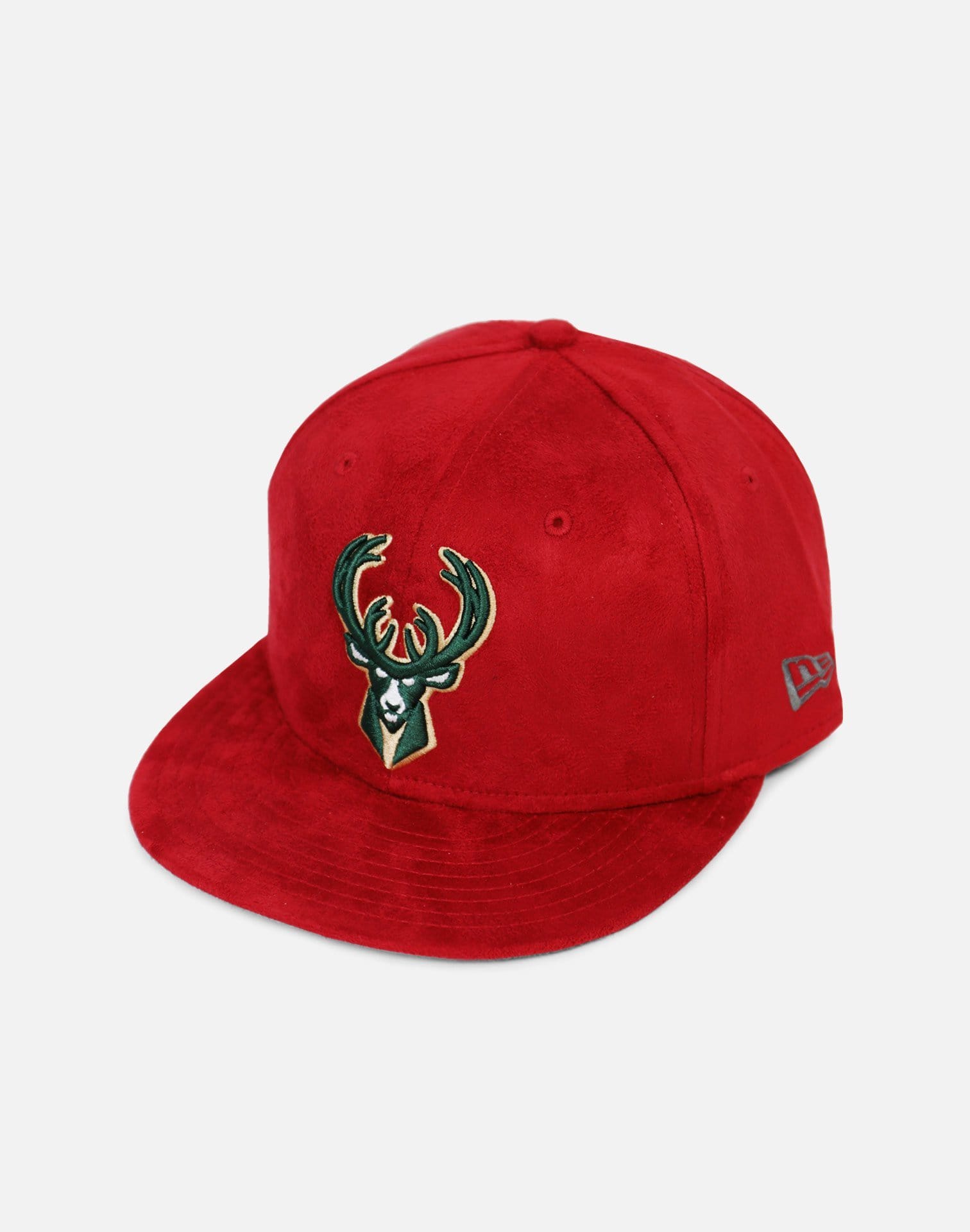 New Era Milwaukee Bucks Suede Snapback Hat (Red)