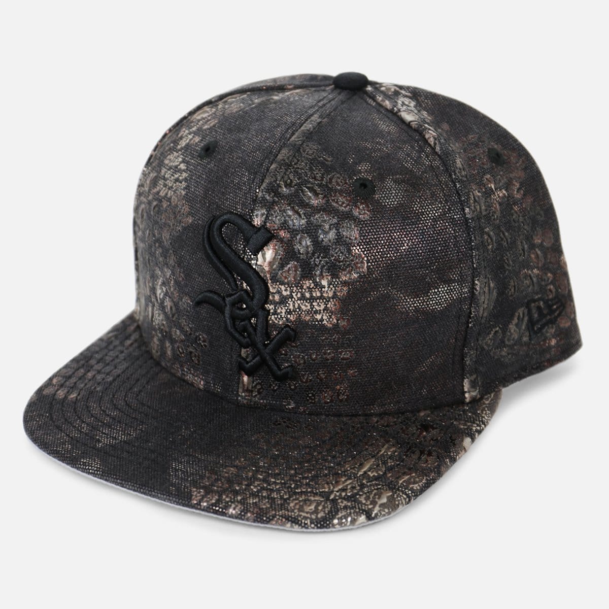 New Era Chicago White Sox Solid Croc Canvas Snapback Hat (Black/Bronze-Copper)