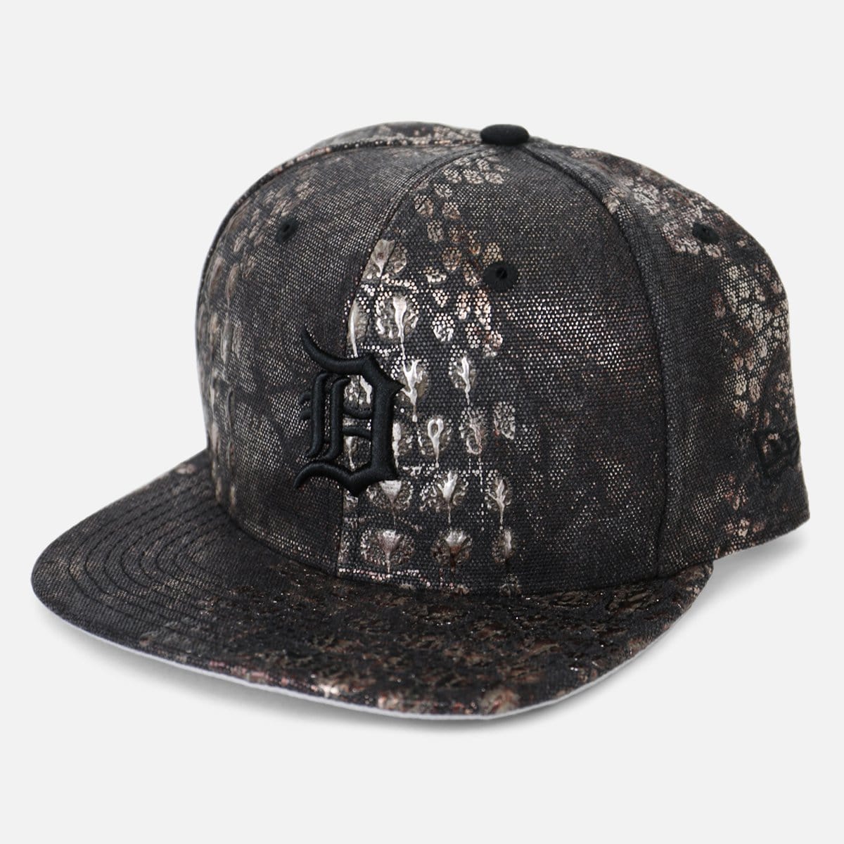 New Era Detroit Tigers Solid Croc Canvas Snapback Hat (Black/Bronze-Copper)