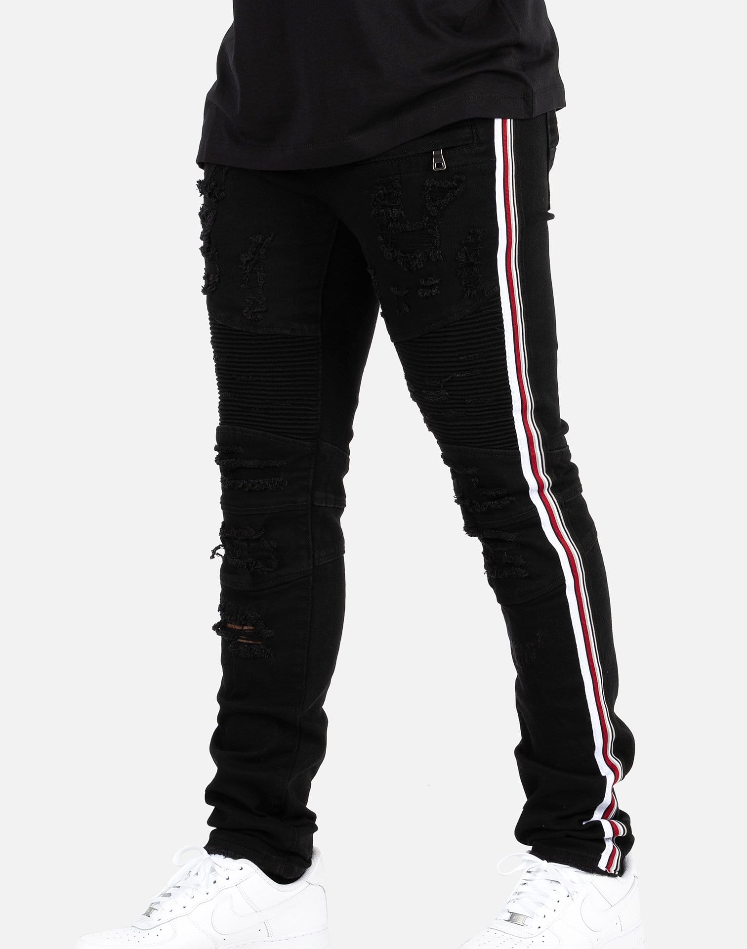 Mens Jeans Black Side Stripe Jeans Womens Preme Moto Side Stripe