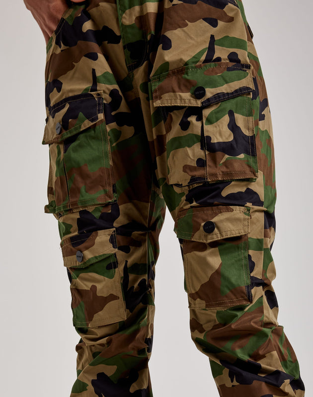 Drawstring camouflage high rise self tie cargo pant